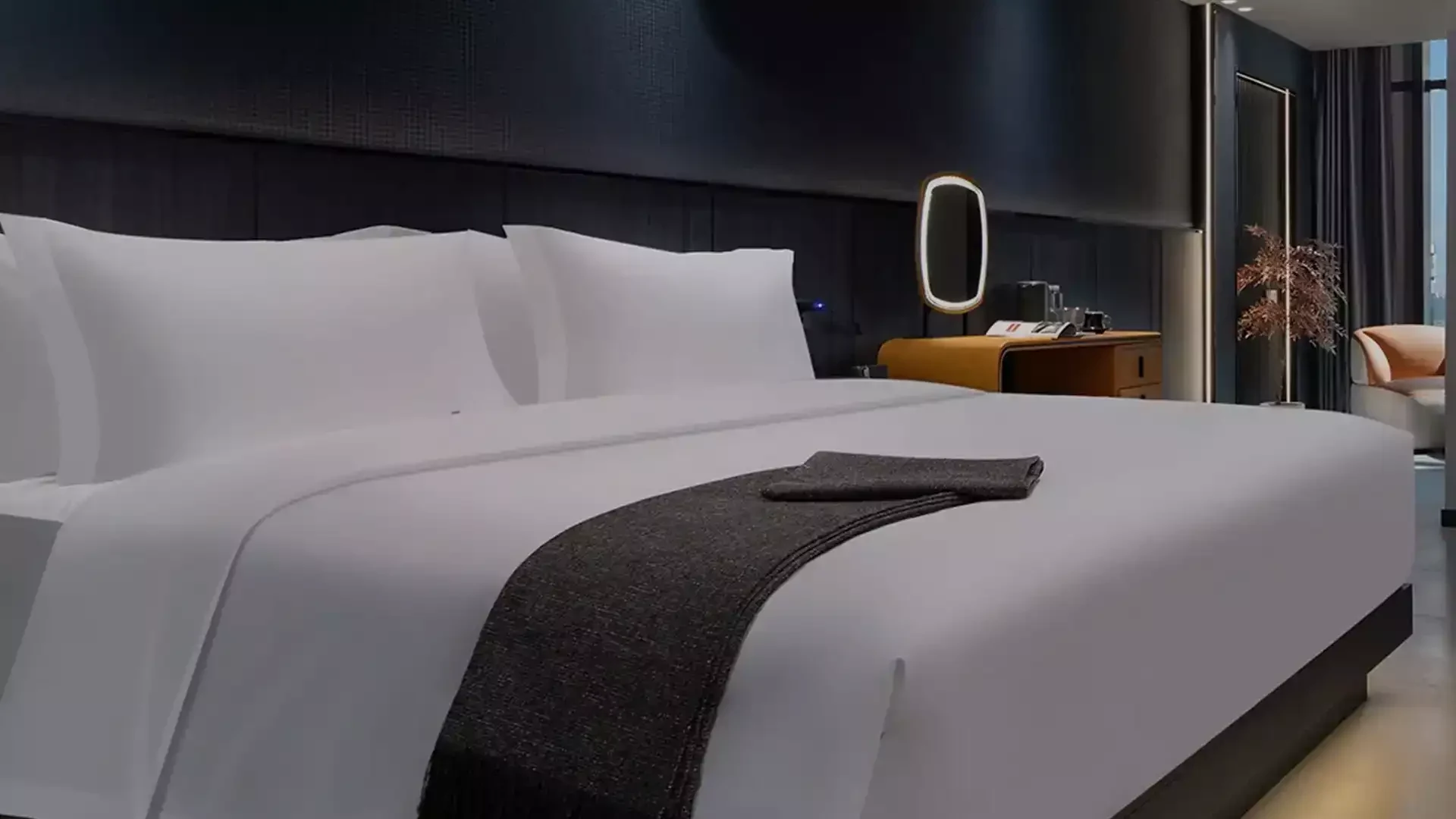 FNH hospitality bedding presented in a hotel room