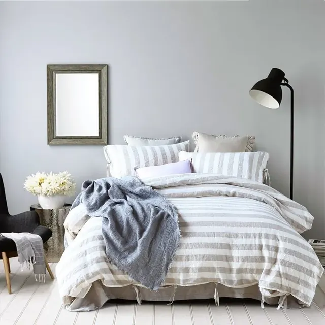 Bed Linen Sheet 1 cm White Duvet Cover — Stripe by FNH
