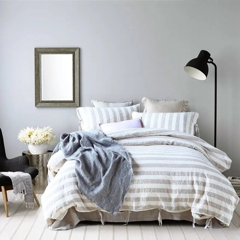 Bed Linen Sheet 1 cm White Duvet Cover — Stripe by FNH