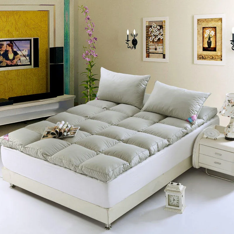 Wedge Wave Quilted Gray Luxury Goose Feather Filling Bed Mattress Topper by FNH