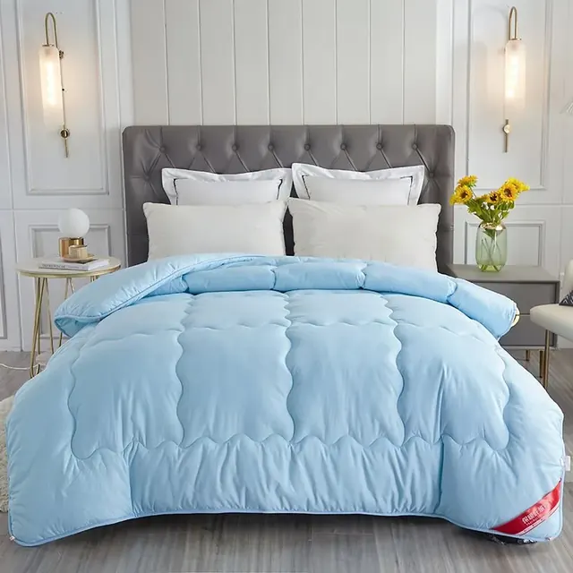 Discount Store Polyester Super King Size Light Blue Machine Edging Duvet by FNH