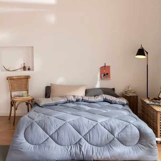 Fine And Smooth A B Sides Gray Blue King Size Patchwork Style Duvet by FNH