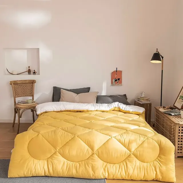 Warehouse A B Sides White Yellow Standard Size Patchwork Style Duvet by FNH