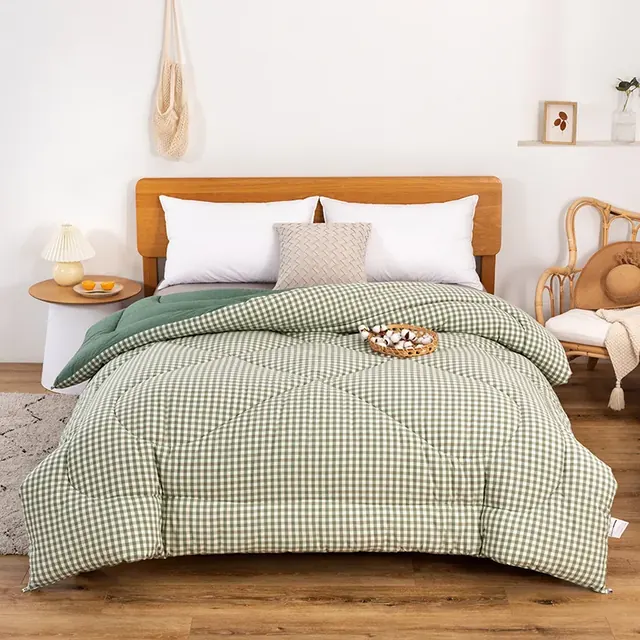 Yarn-Dyed Green Grid Style Cotton Quilt Duvet by FNH