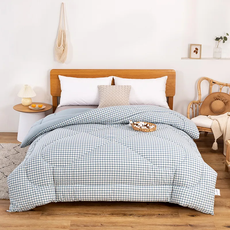 Jacquard Yarn-Dyed Blue Grid Style Cotton Quilt Duvet by FNH