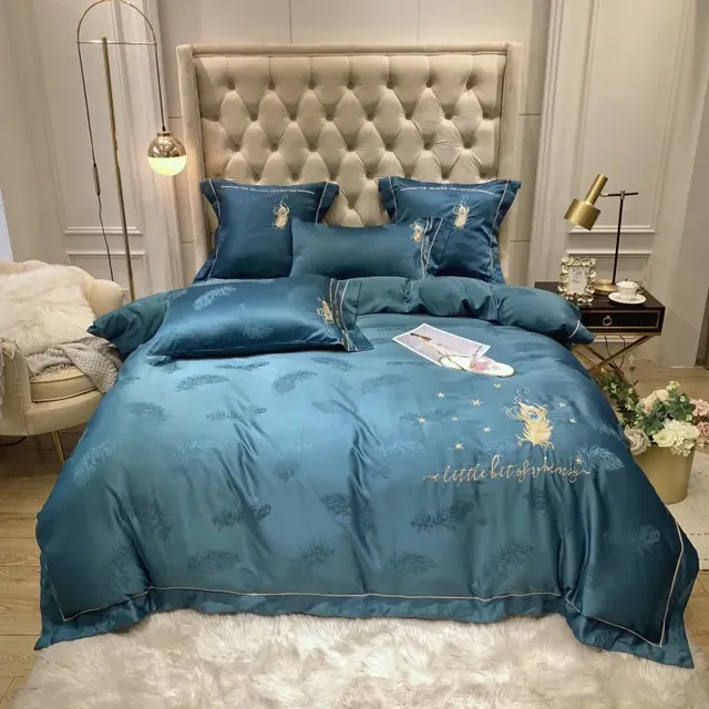Modern, Contemporary Jacquard 100% Cotton Feather Embroidered Dark Bedding Set by FNH