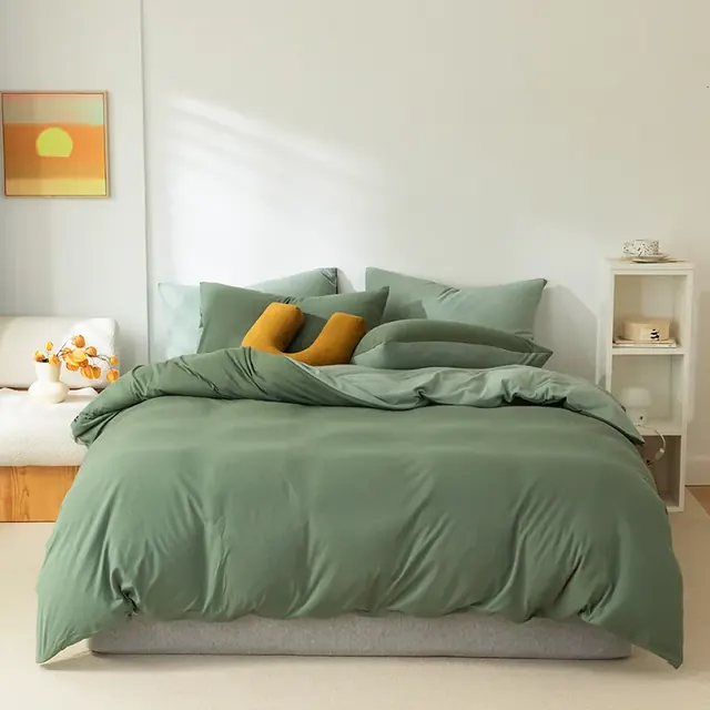 Cotton Linen Solid Color Simple Style Luxurious Bedding Set by FNH