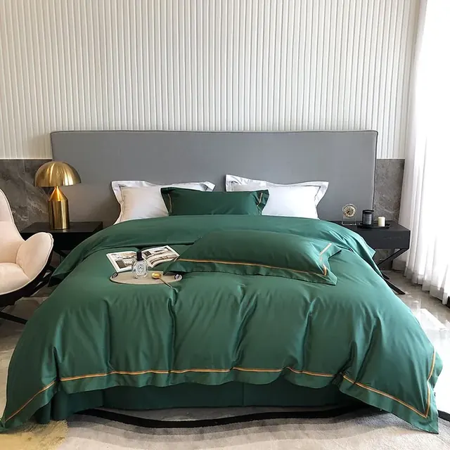 Modern Style Emerald Embroidery Standard Cotton Fabric Hospitality Bedding Set by FNH