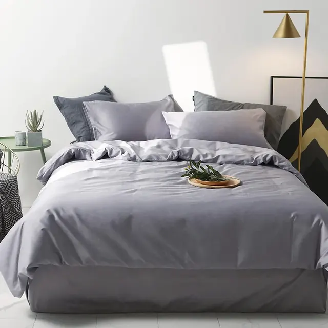 Contemporary 100% Cotton Fabric Gray Bedding Set by FNH