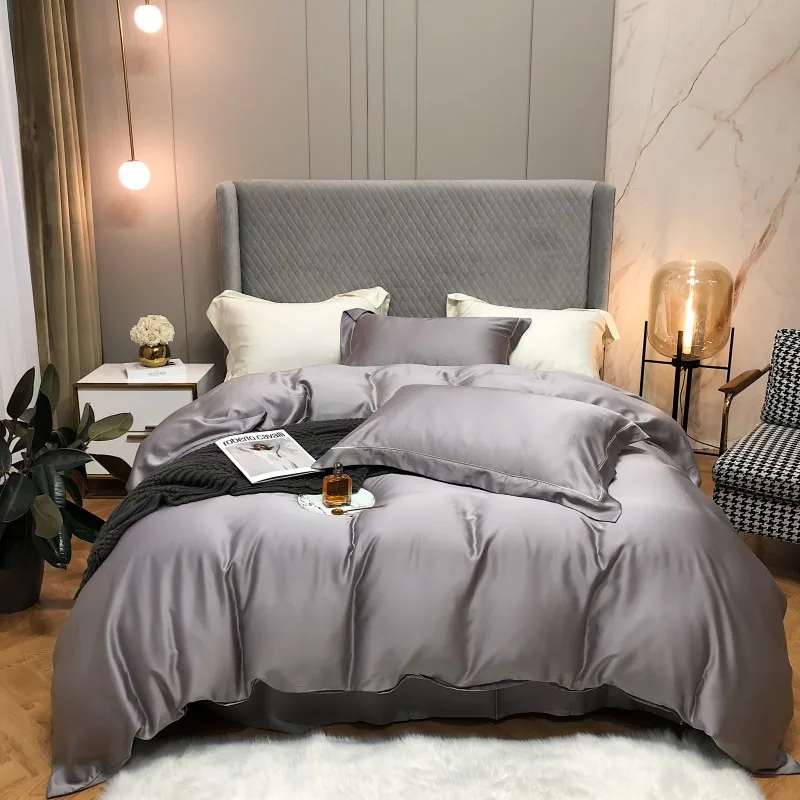 80S 2021 Solid Color Advanced Grey Tencel Bedding Sets Home Bedding Set by FNH