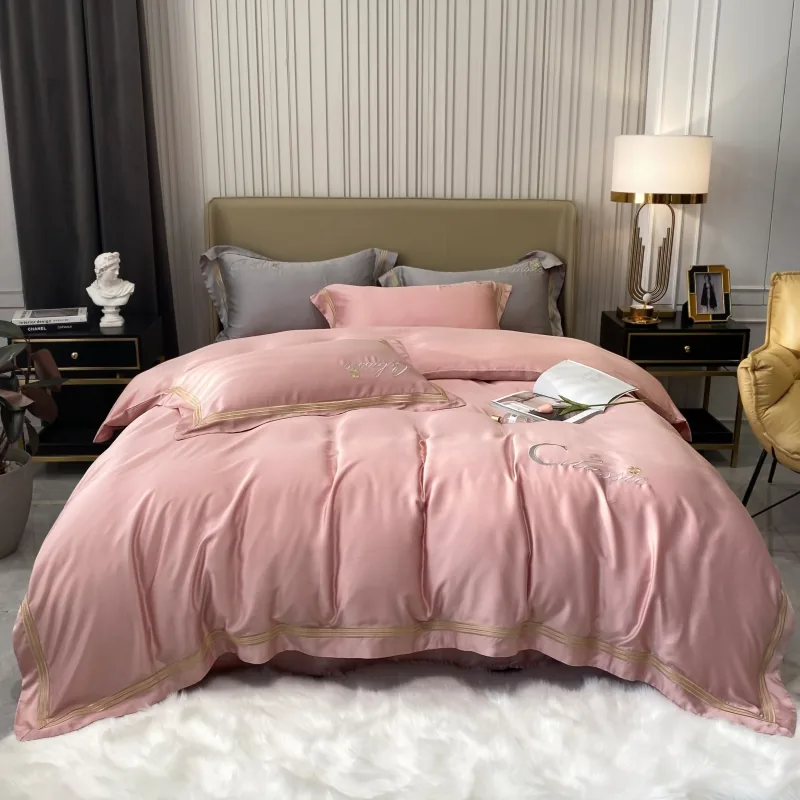 Cover Set Queen Pillowcase Embroidered Singapore Tencel Bedding Set by FNH