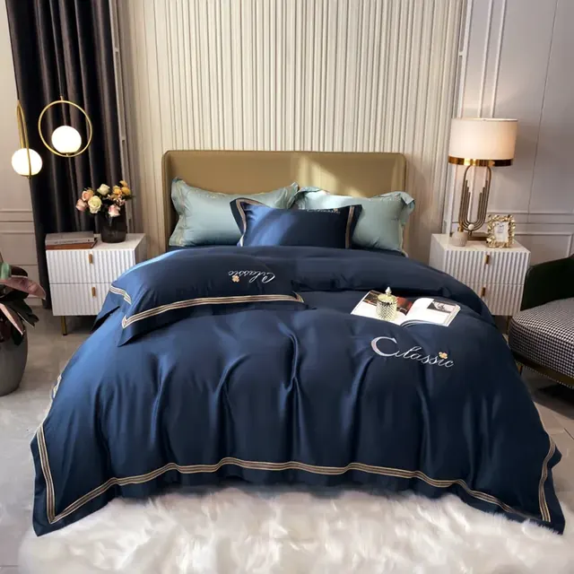 Satin Pillowcase Embroidered Lyocell Bamboo Uk Tencel Bedding Sets Bedding Set by FNH