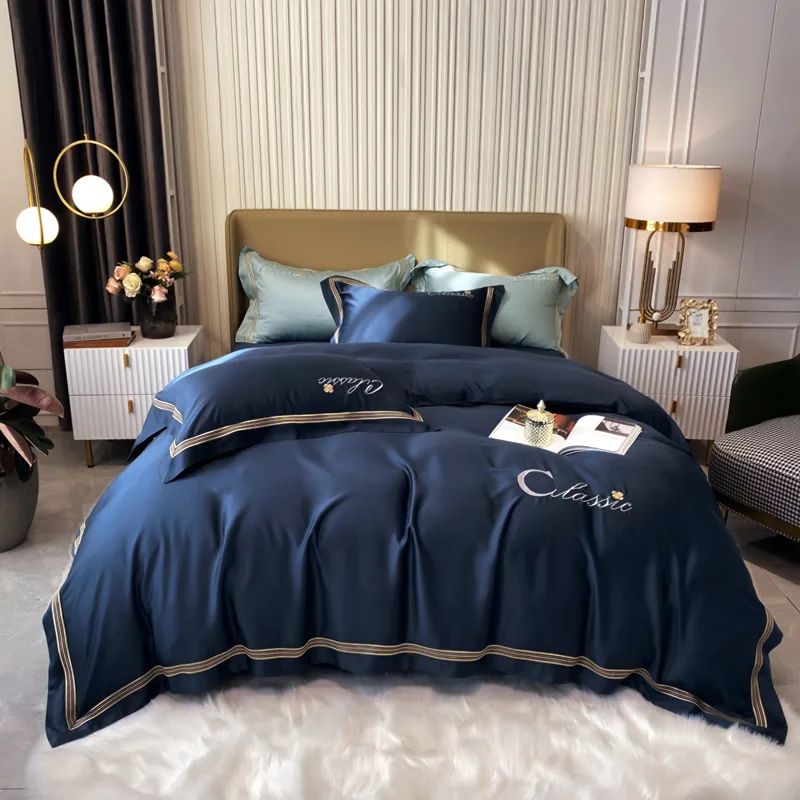 Satin Pillowcase Embroidered Lyocell Bamboo Uk Tencel Bedding Sets Bedding Set by FNH