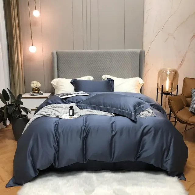 Tencel Silkly Fabric Plain Navy Blue Tencel Quilt Cover Bedding Set by FNH