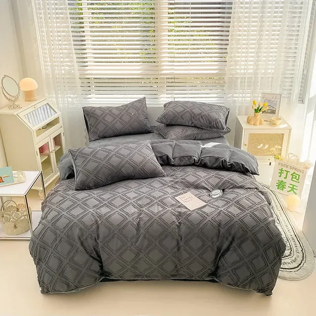 Tufted Jacquard Solid Color Customized Size New Designs Jacquard Bedding Set by FNH