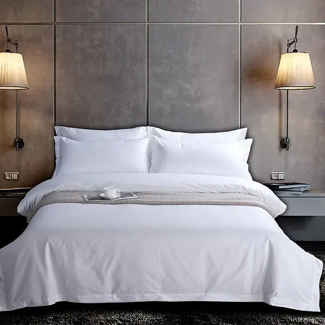 100S Plain White Hotel Motel Bedding Set by FNH
