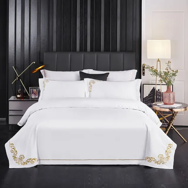 The Embroidery 100% Cotton Fabric Double Size Hotel Bedding Set by FNH