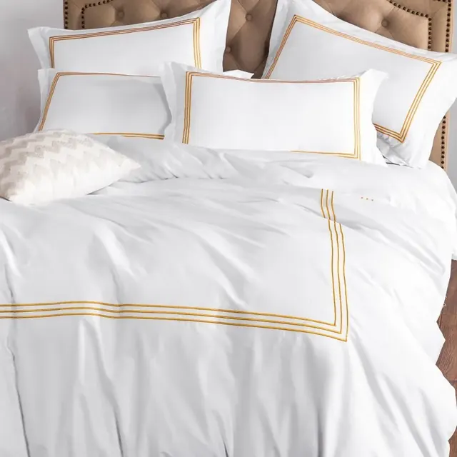 New Arrival White Embroidery Twin Cotton Fabric Hotel Bedding Set by FNH
