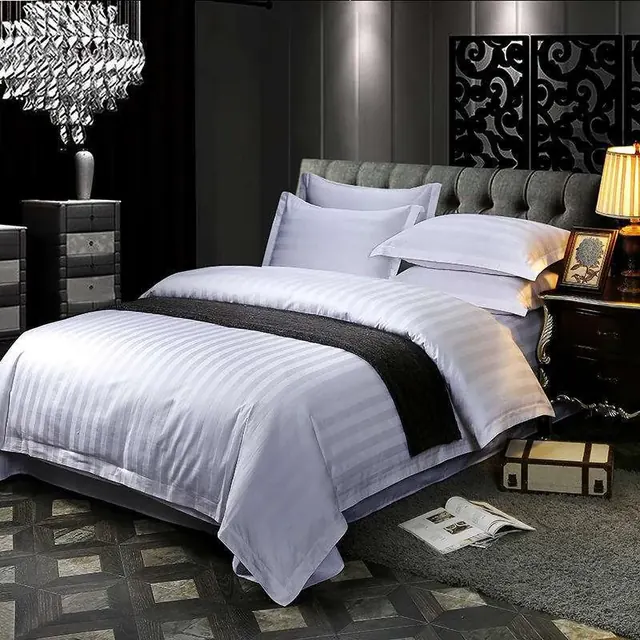 Trend 100% Cotton White 3 cm Stripe 800Tc 1000Tc Twin Motel Hotel Bedding Set by FNH