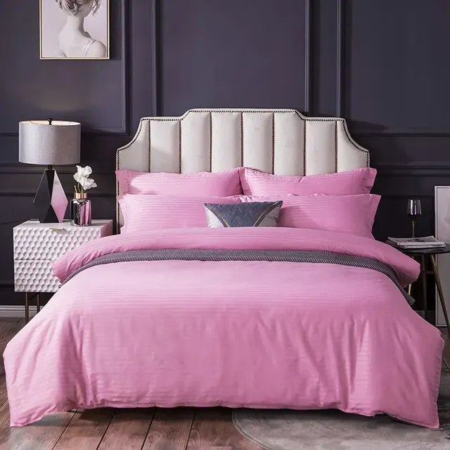 Flexibility 100% Cotton 1 cm Stripe Pink Motel Hotel Bed Linen Bedding Set by FNH