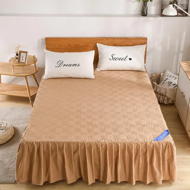 Double Size Brown Stitch Bed Skirt Mattress Protector by FNH