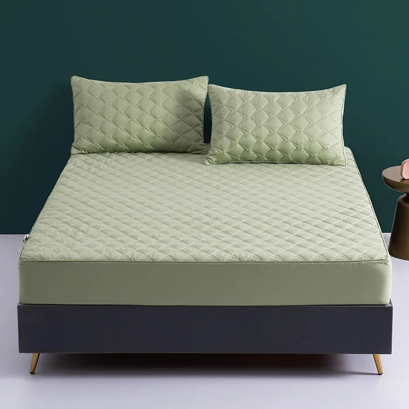 Green Single Size Stitch Fitted Mattress Protector by FNH