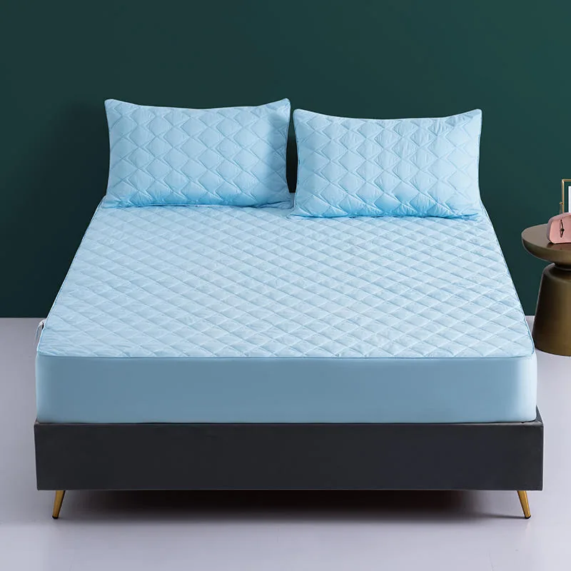 Available Light Blue Full Size Stitch Fitted Mattress Protector by FNH