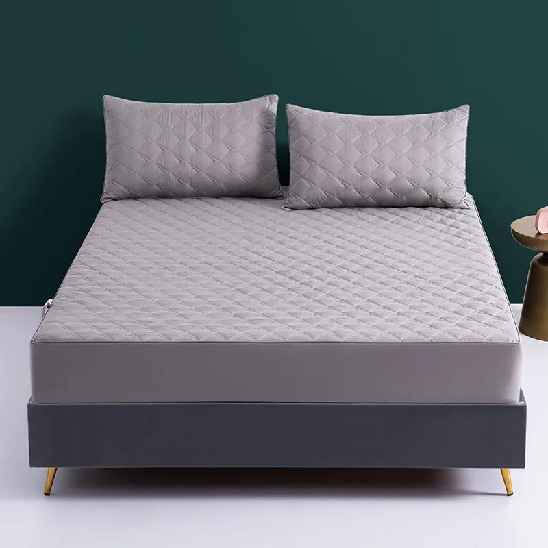 Modern Style Light Gray Stitch Fitted Mattress Protector by FNH